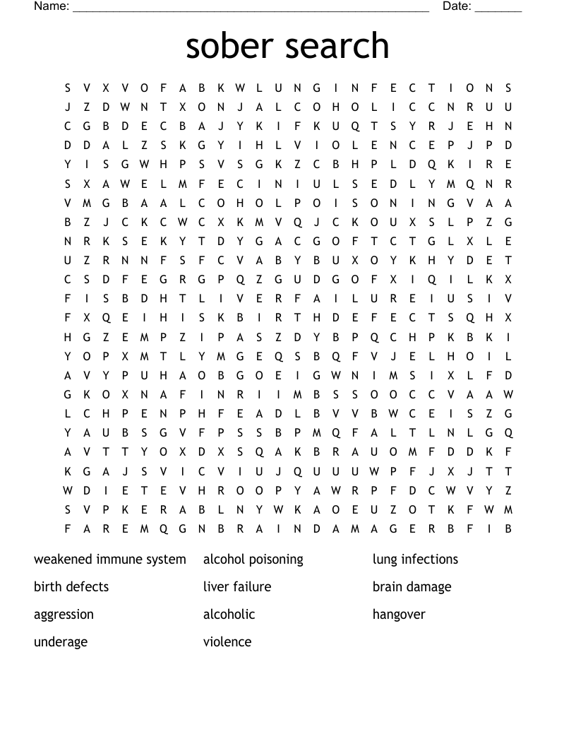 sober search  Word Search