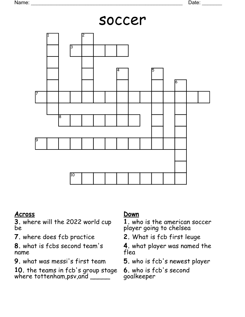 soccer Crossword