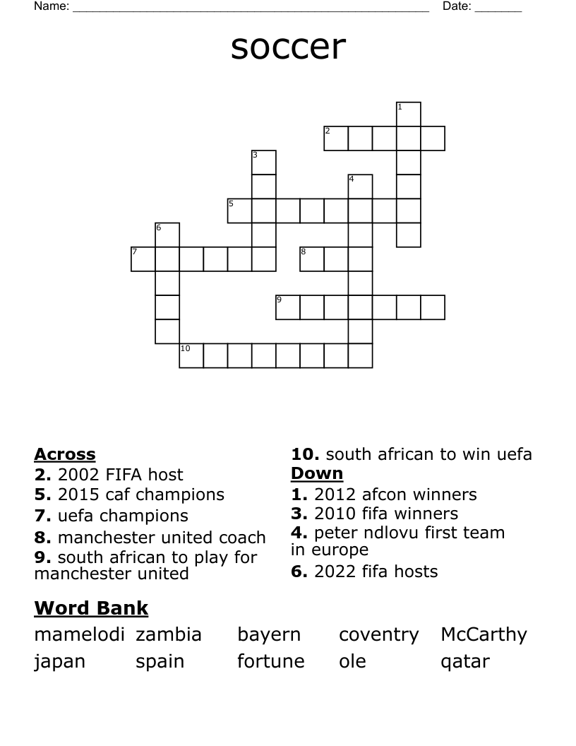 soccer Crossword