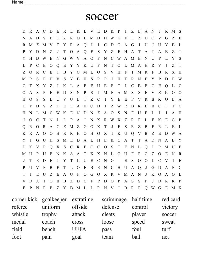 soccer Word Search