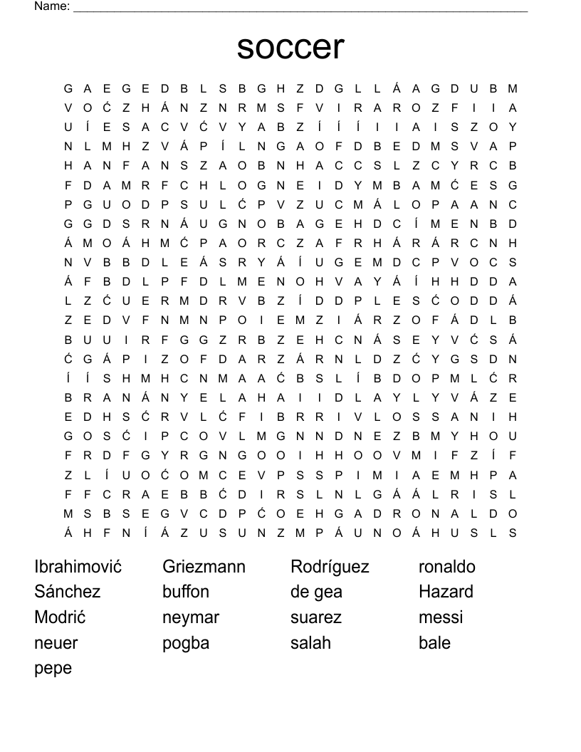 soccer Word Search