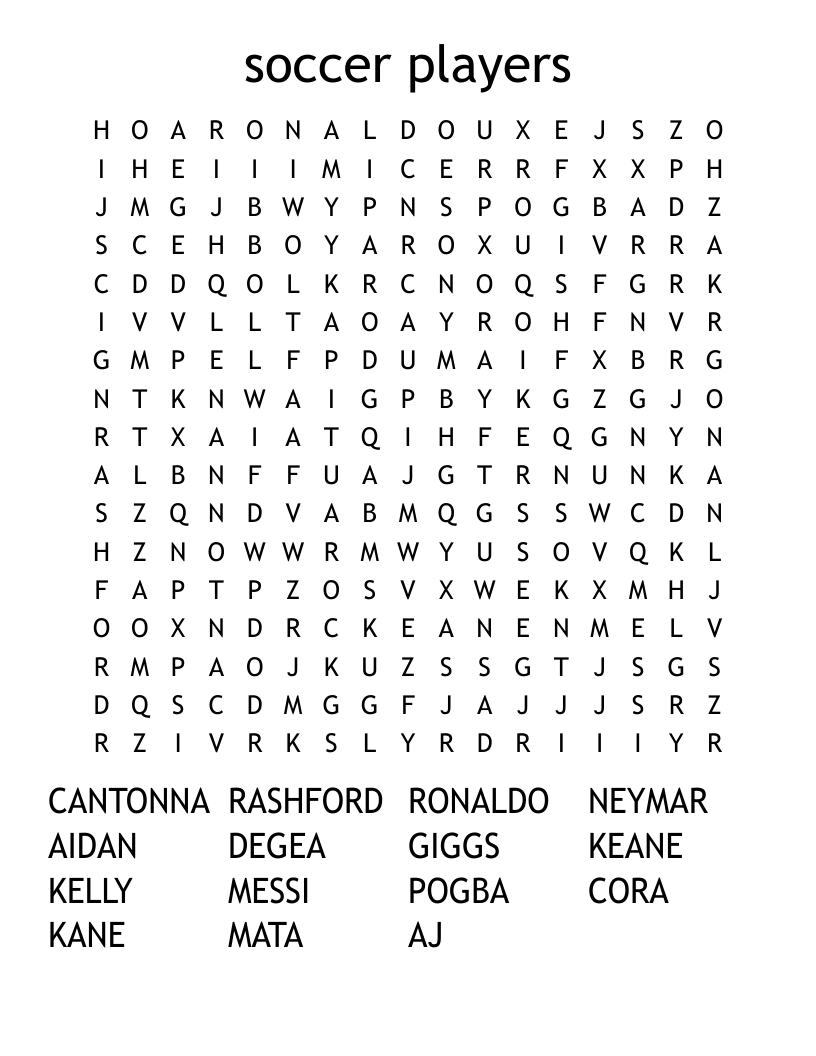 soccer players Word Search