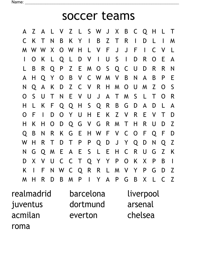 soccer teams Word Search