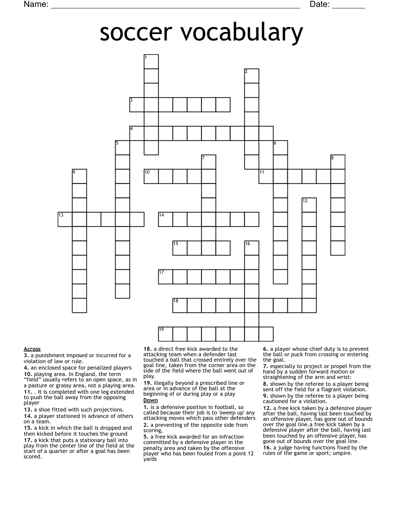 soccer vocabulary  Crossword