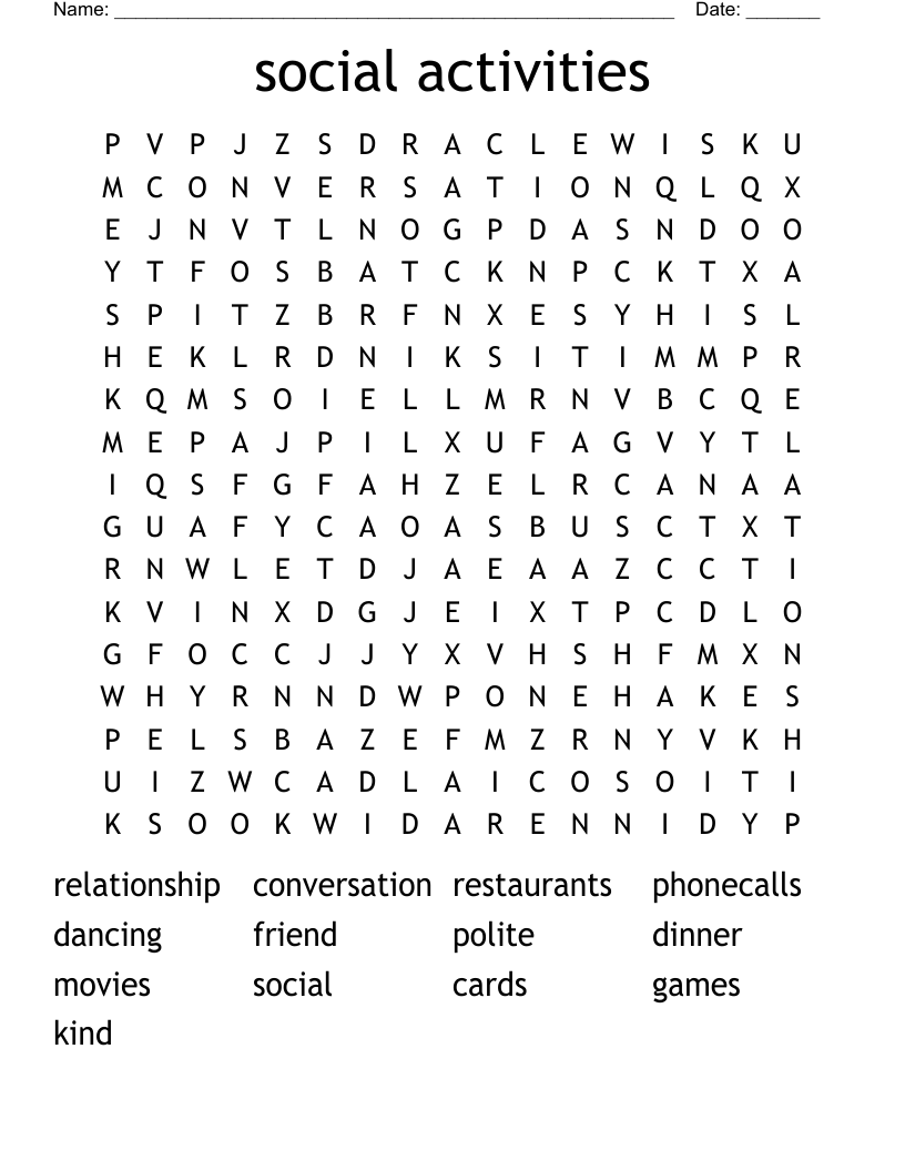 social   activities Word Search