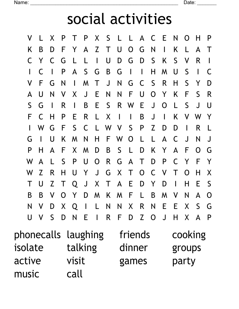 social activities Word Search