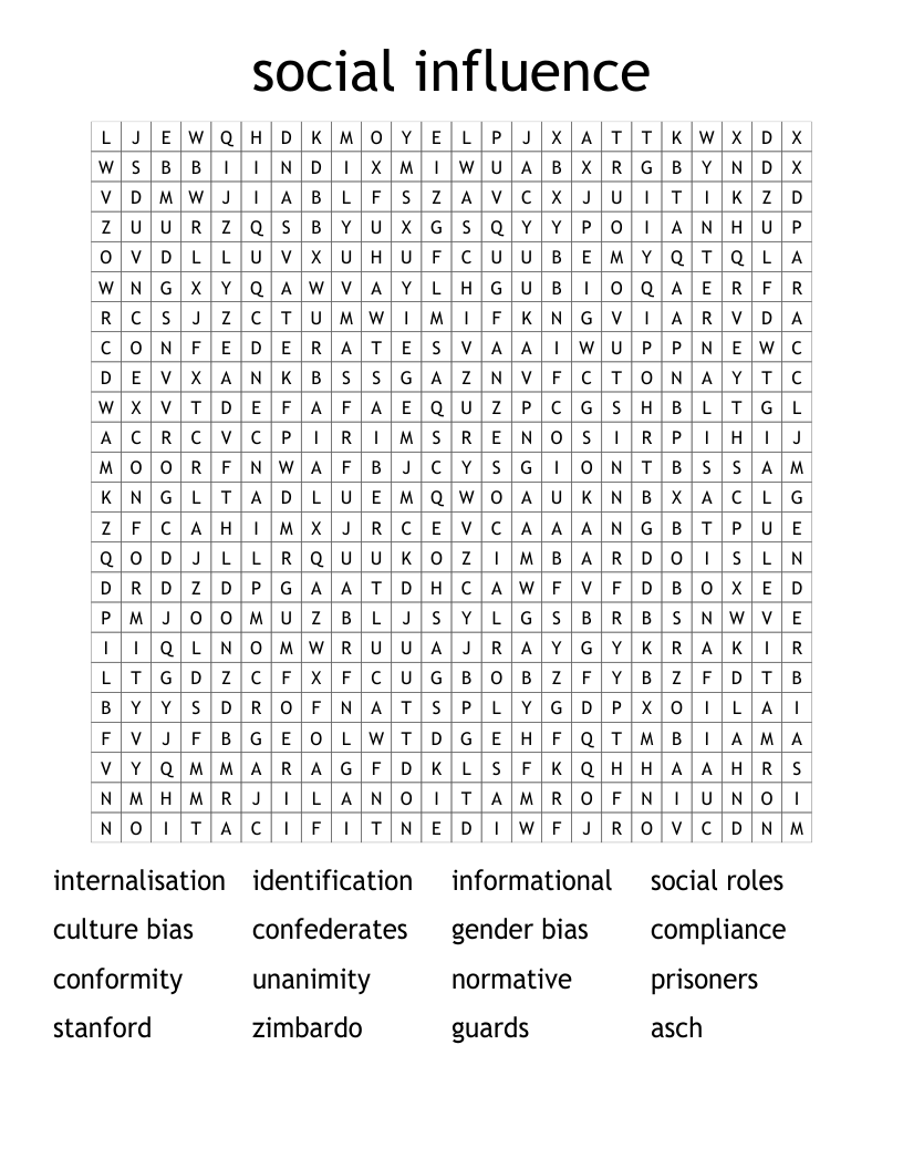 social influence Word Search