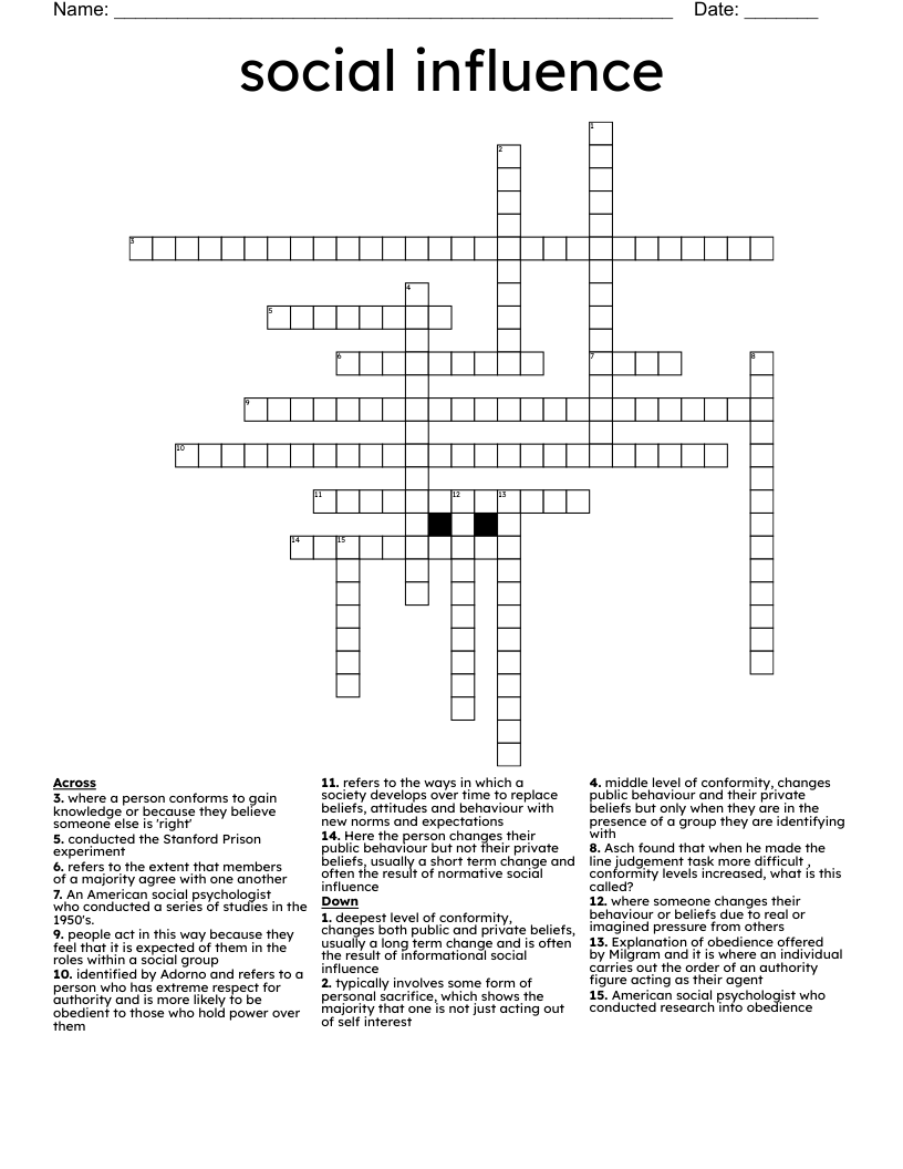 social influence Crossword