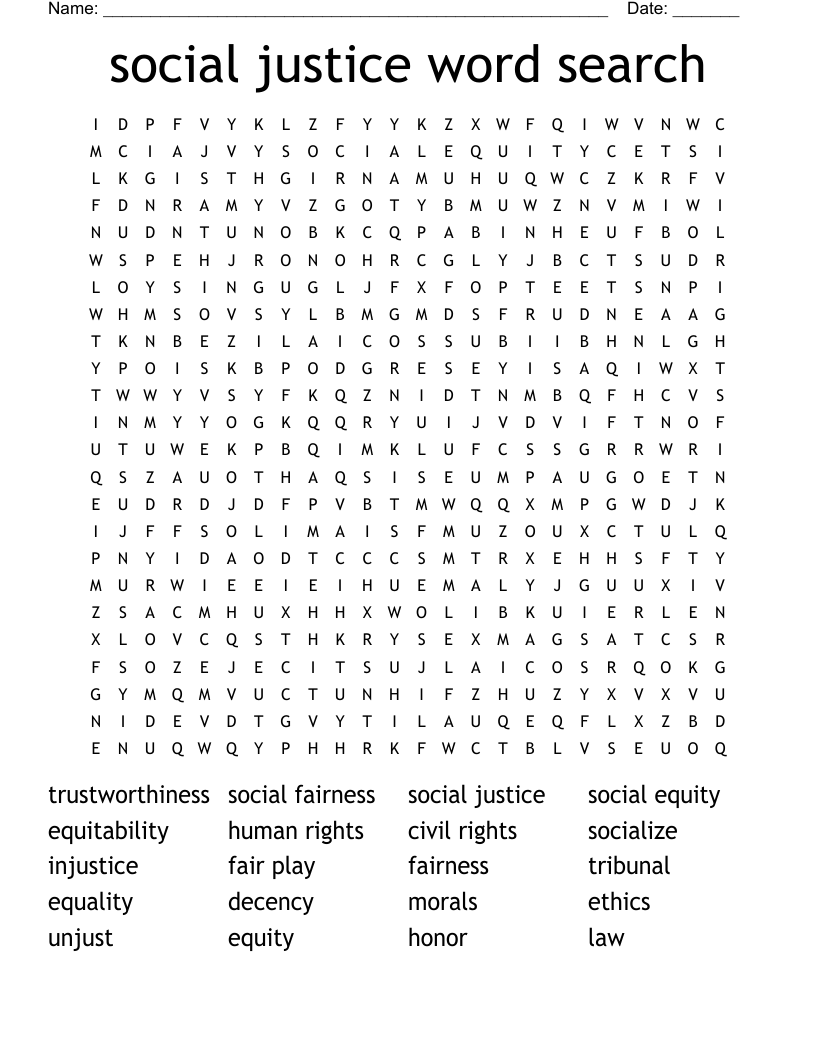 social justice word search 
