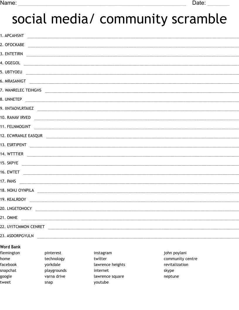 social media/ community scramble