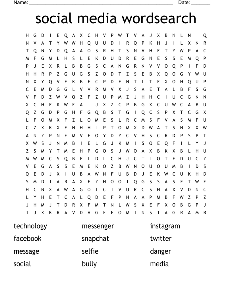 social media wordsearch 