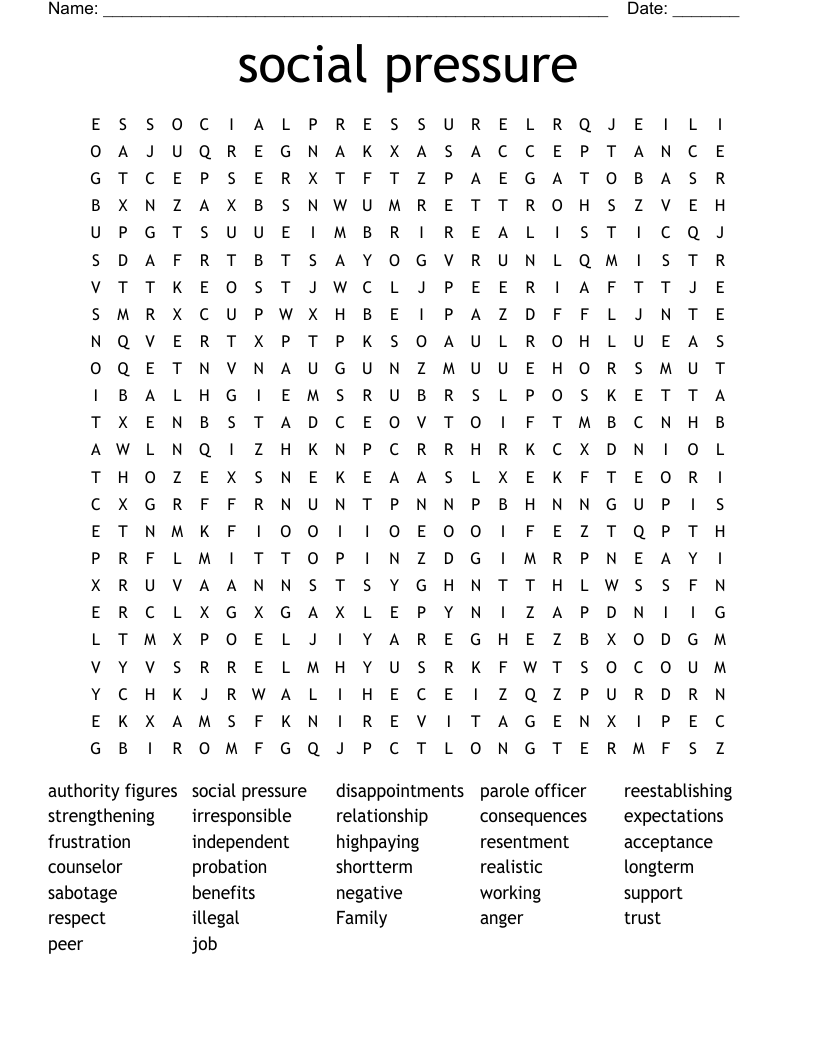 social pressure Word Search