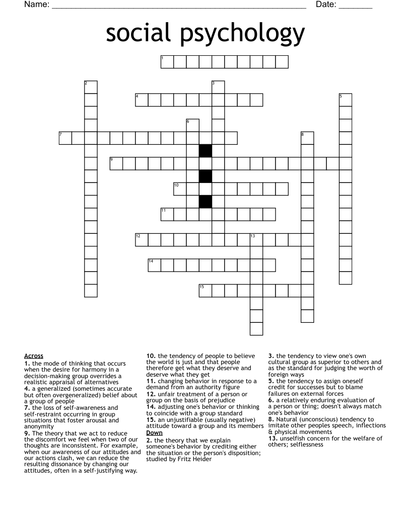 social psychology Crossword