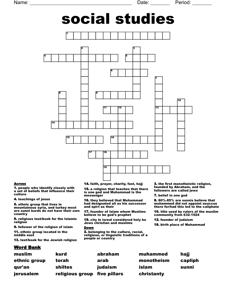 social studies Crossword