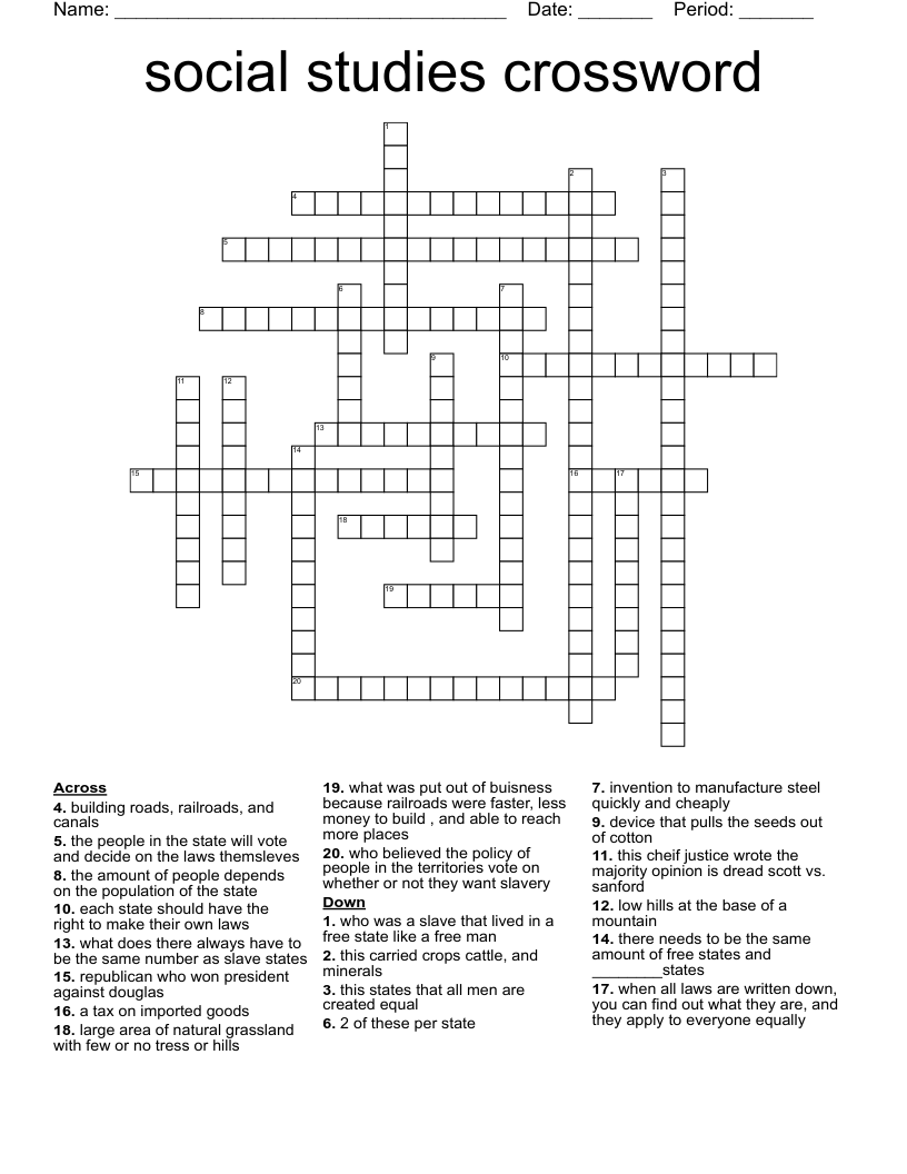 social studies crossword