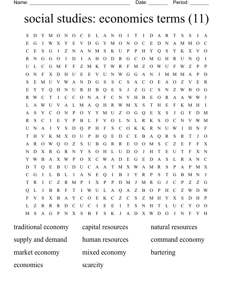 social studies: economics terms (11) Word Search
