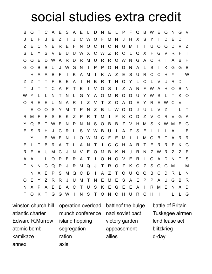 social studies extra credit Word Search