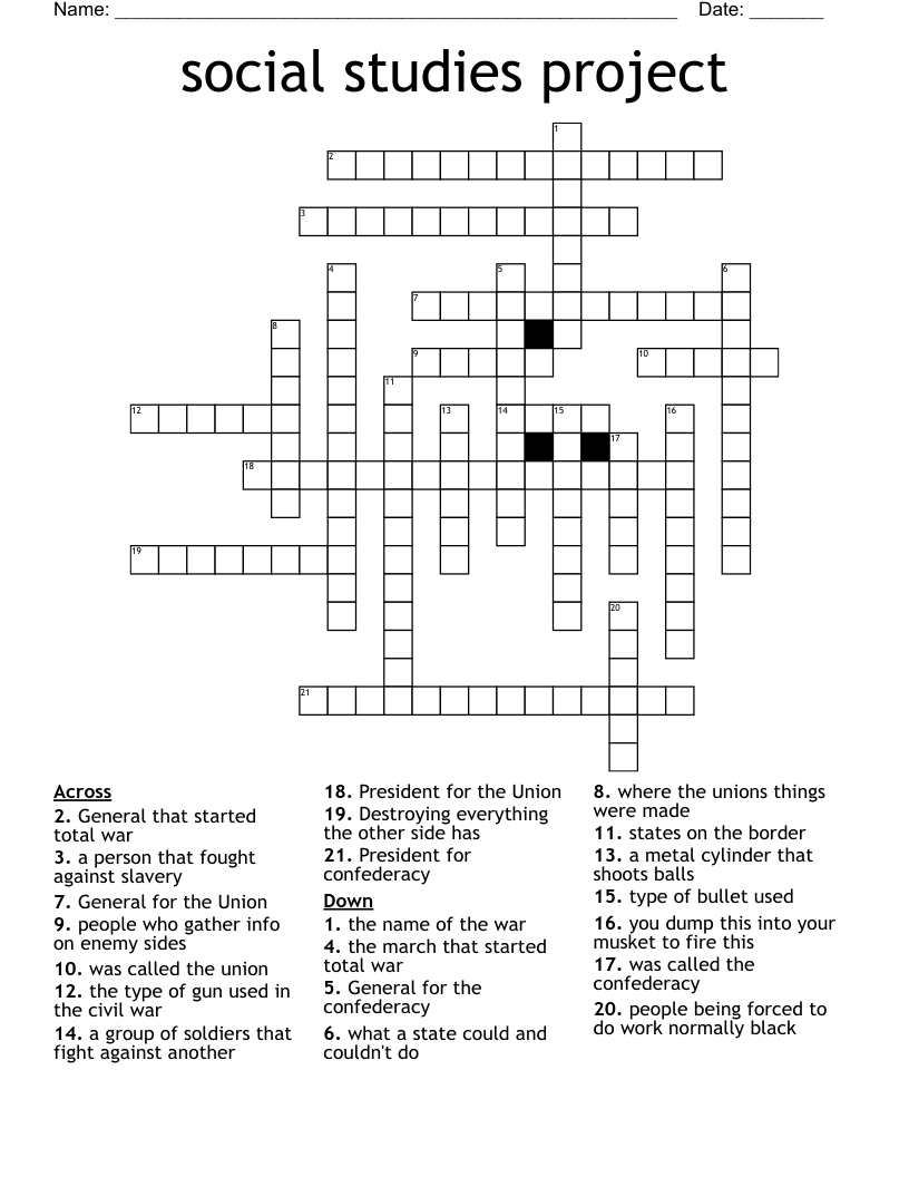 social studies project Crossword