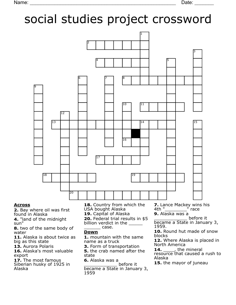 social studies project crossword