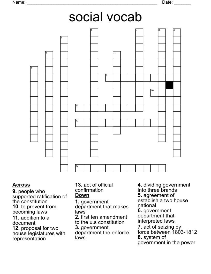 social vocab  Crossword