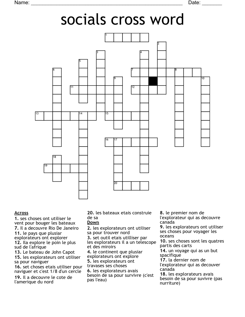 socials cross word