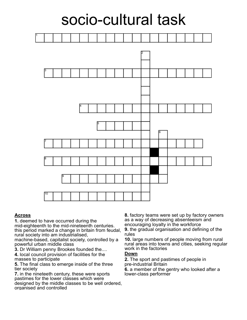 socio-cultural task Crossword