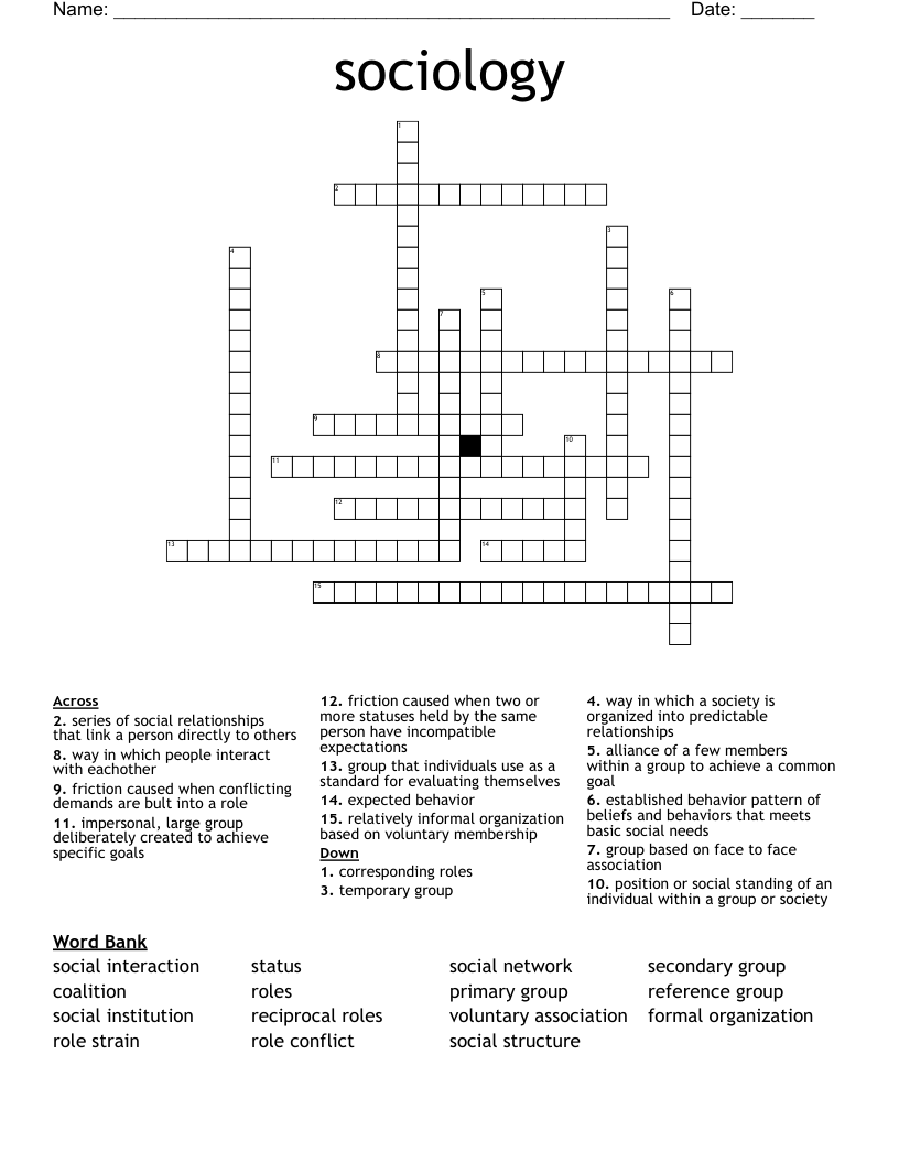 sociology Crossword
