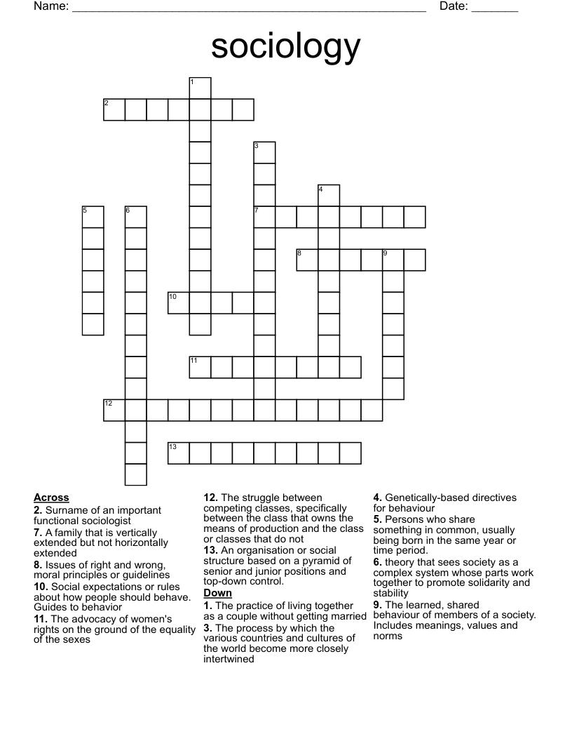 sociology Crossword