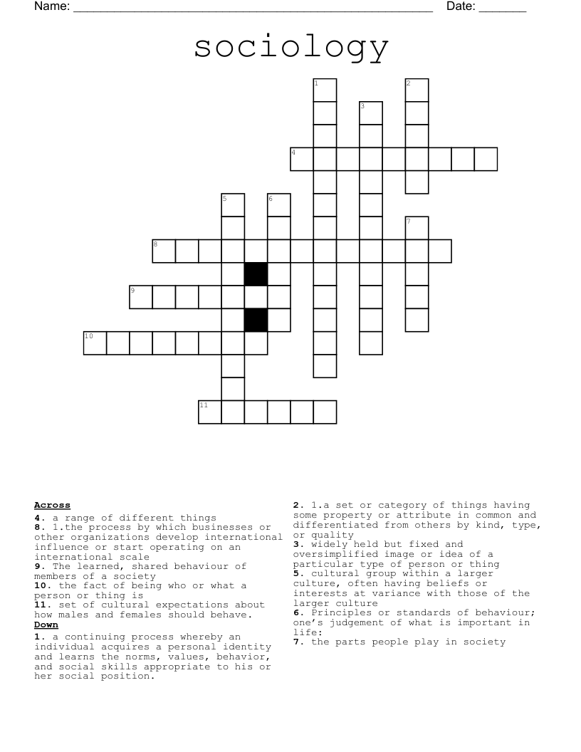sociology Crossword