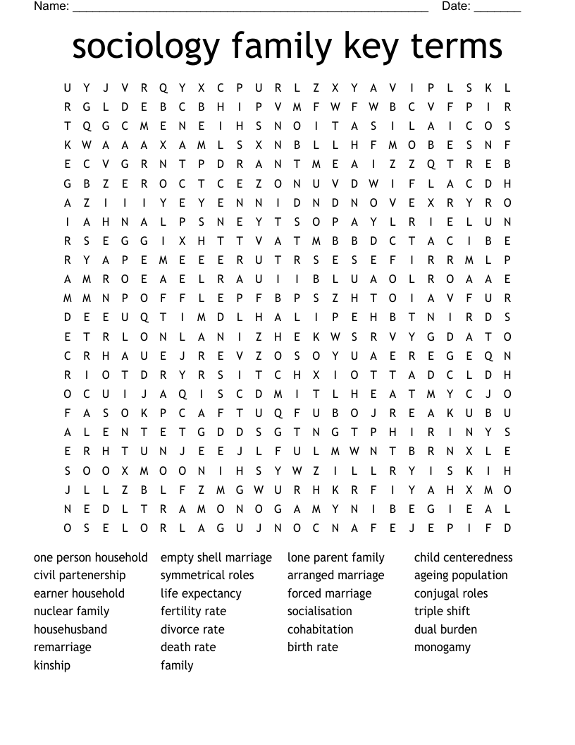 sociology family key terms Word Search