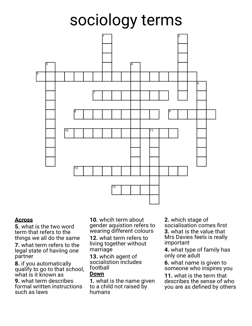 sociology terms  Crossword