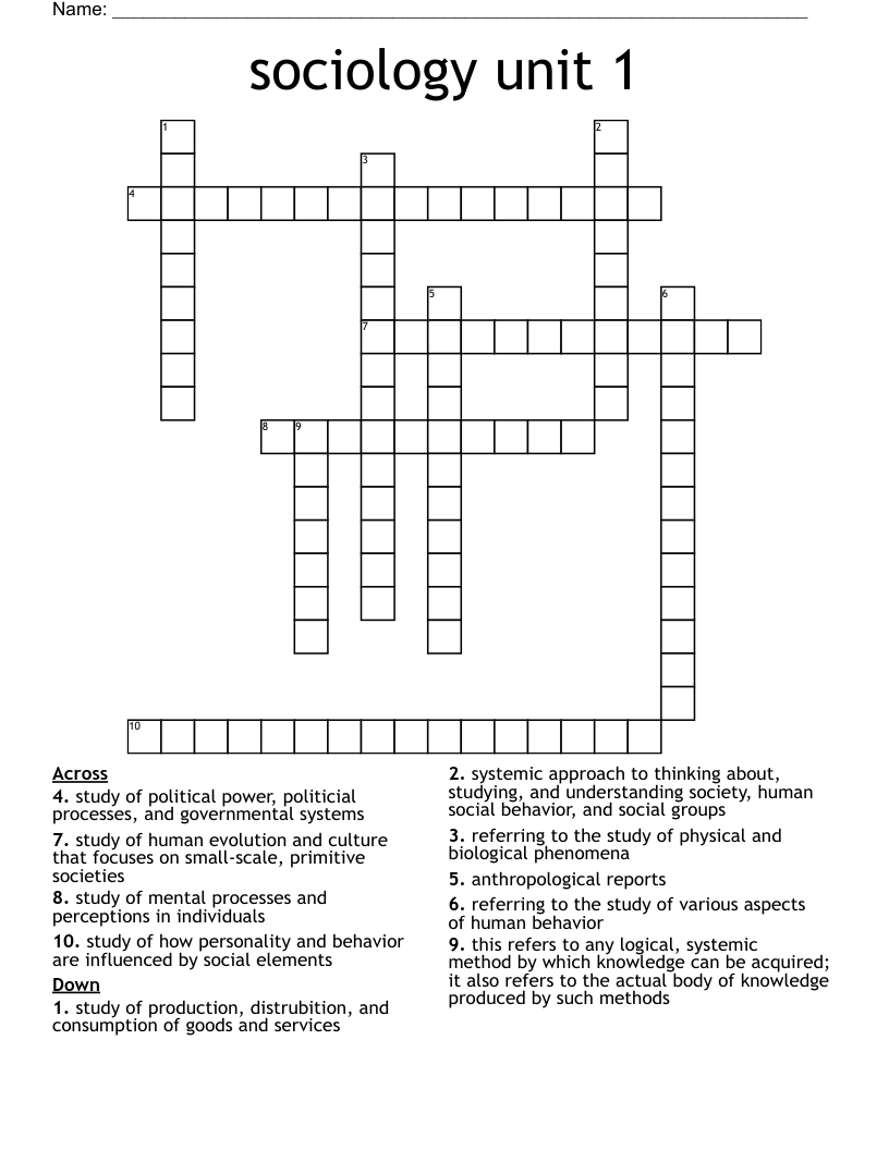 sociology unit 1 Crossword