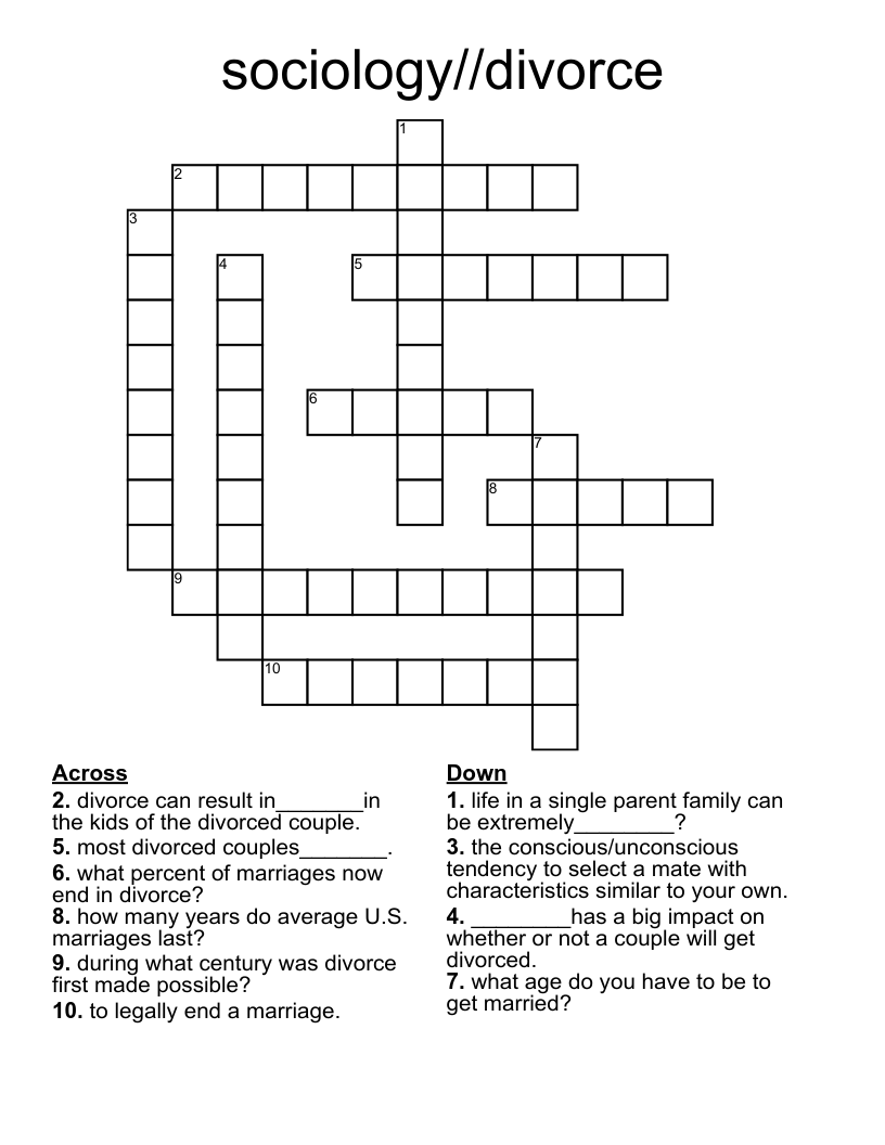 sociology//divorce Crossword
