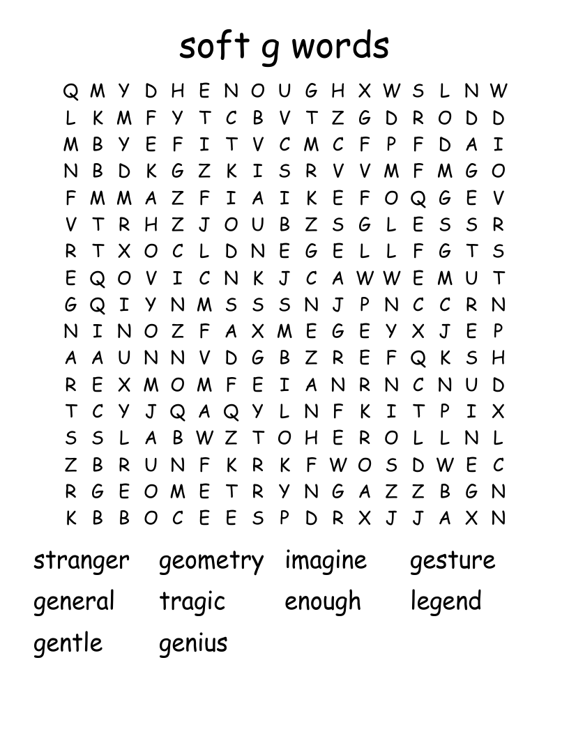 soft g words Word Search
