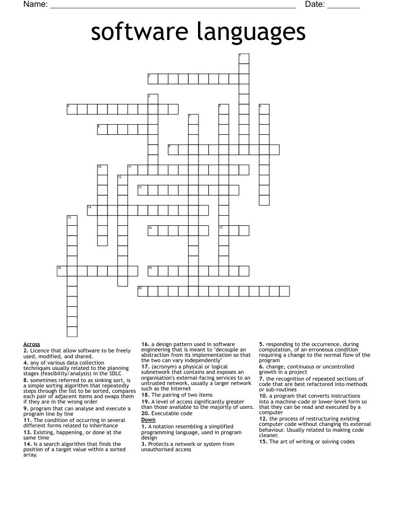 software languages Crossword