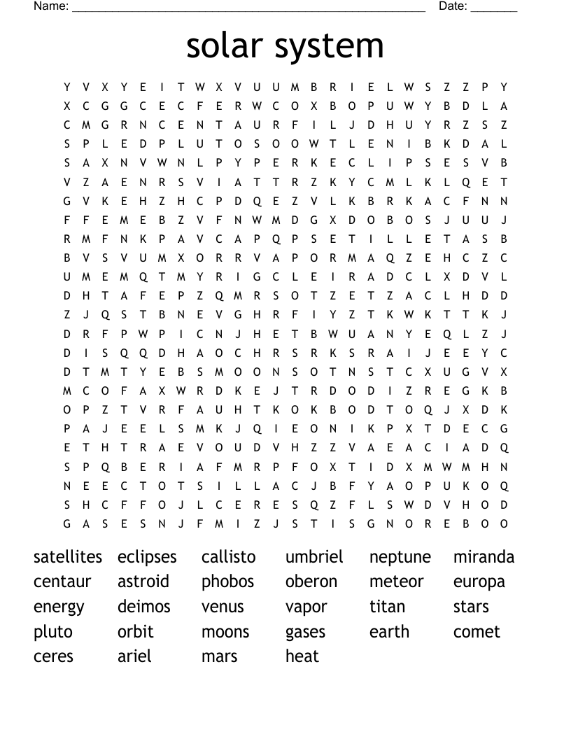 solar system Word Search