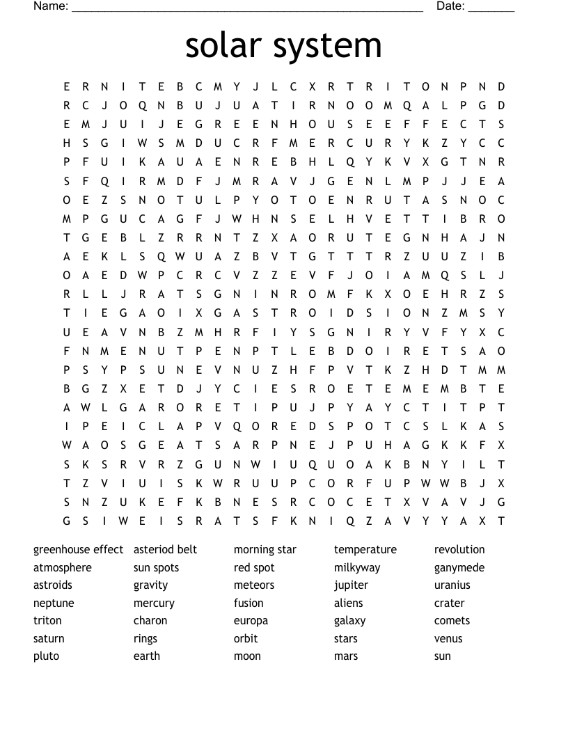 solar system Word Search