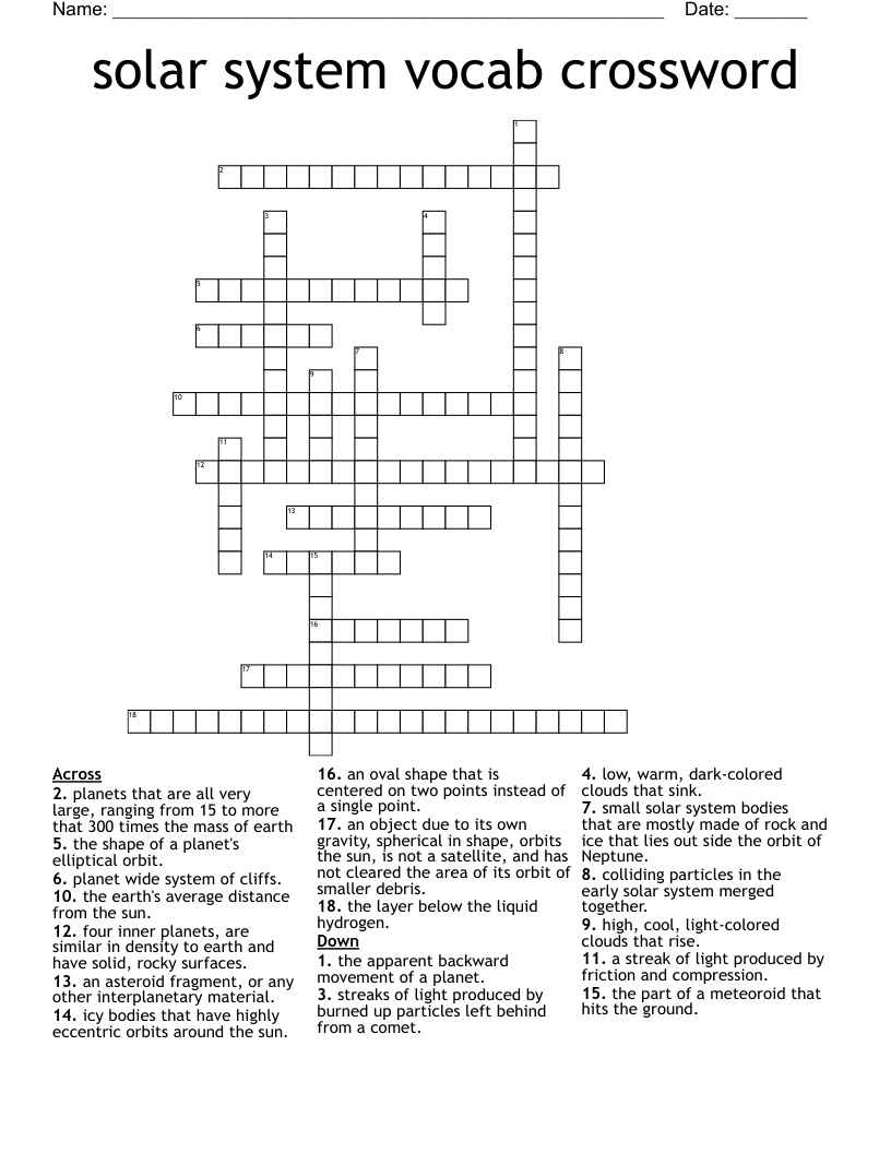 solar system vocab crossword