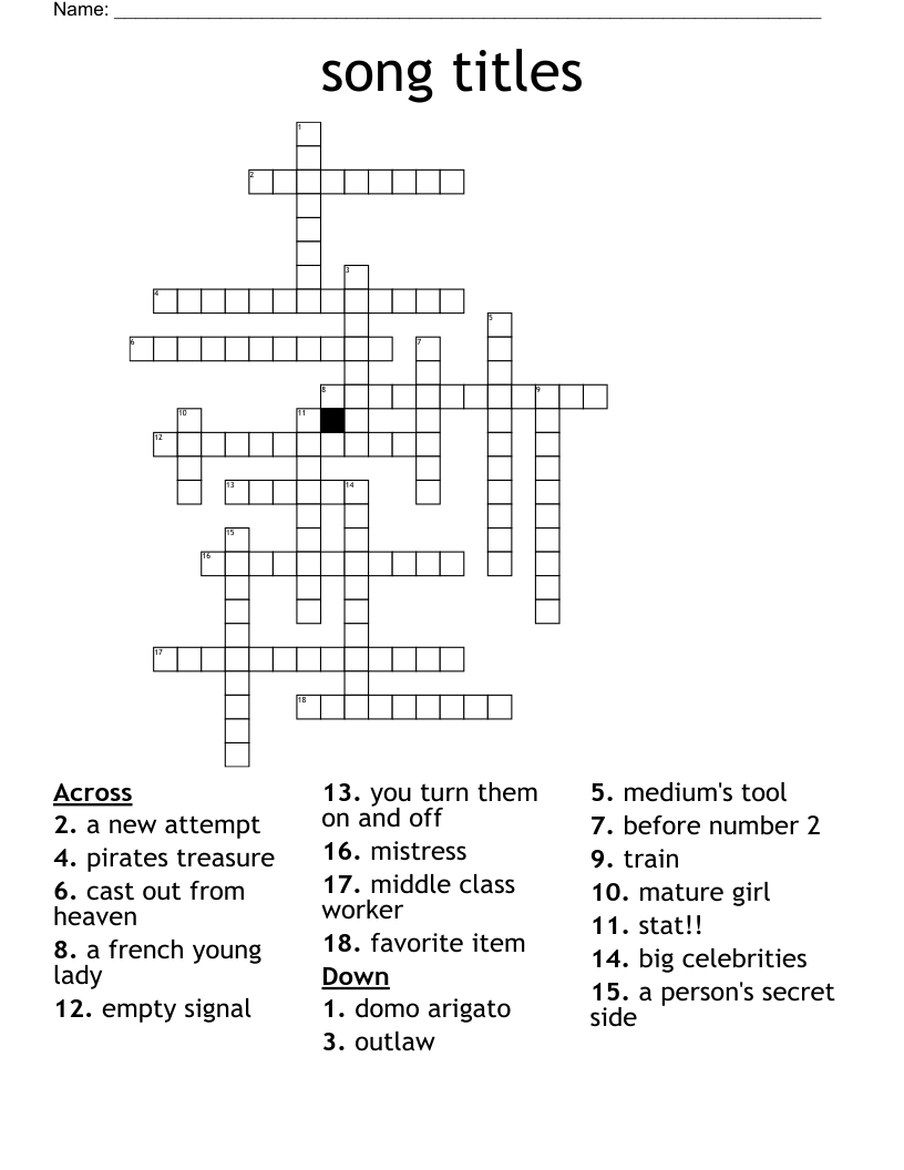 song titles Crossword