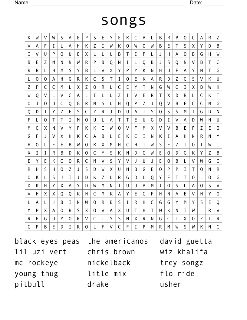 songs Word Search