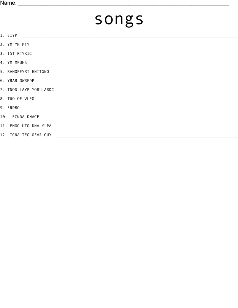 songs Word Scramble