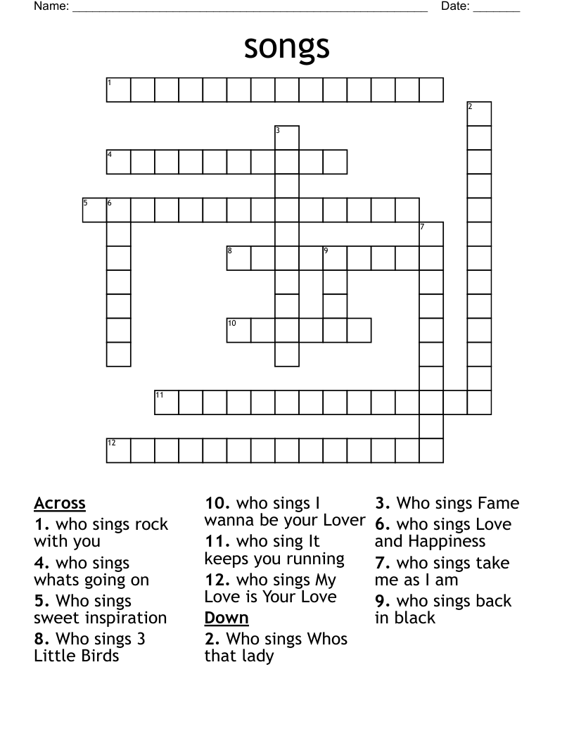 songs Crossword
