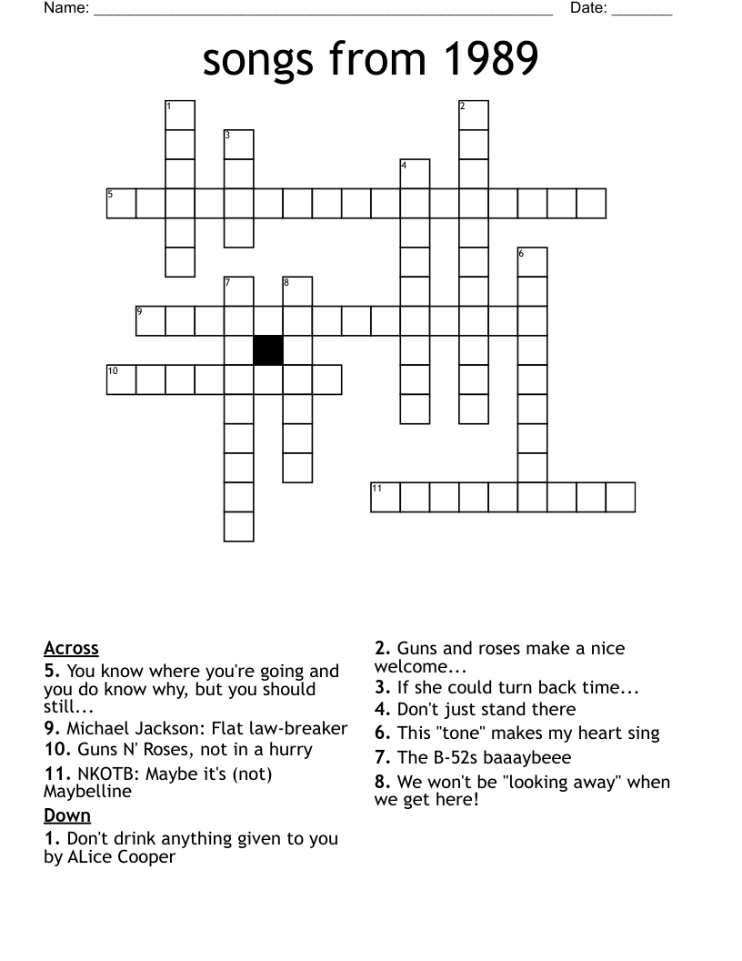 songs from 1989 Crossword