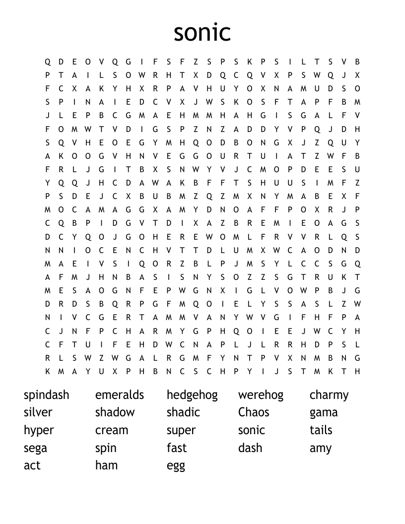 sonic Word Search