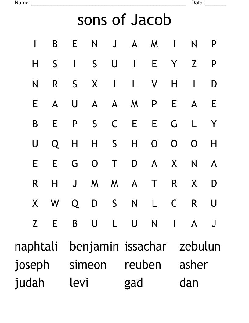 sons of Jacob Word Search