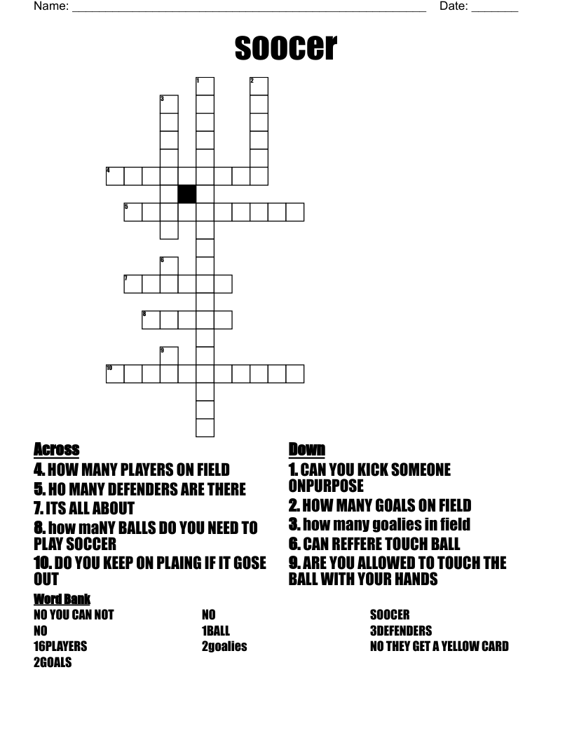 soocer Crossword