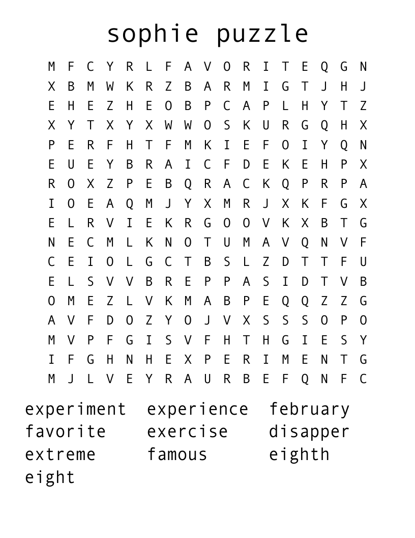 sophie puzzle Word Search