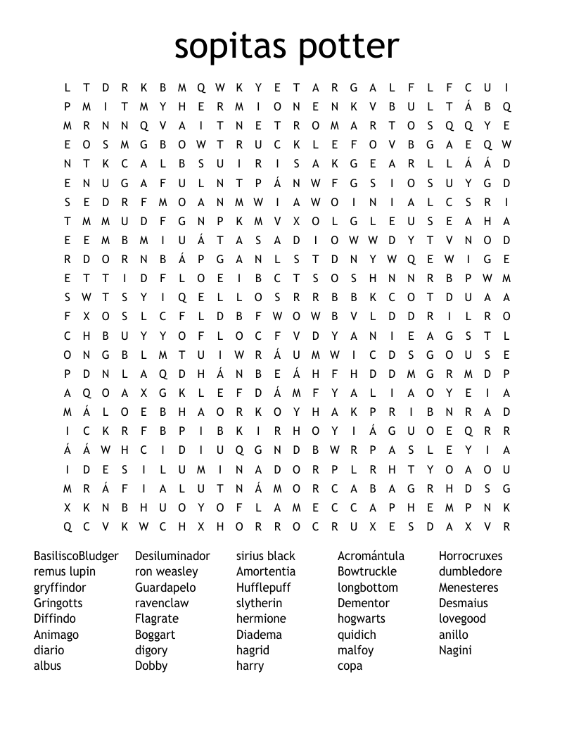 sopitas potter Word Search