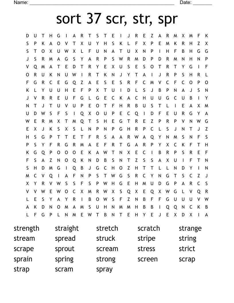 sort 37 scr, str, spr Word Search