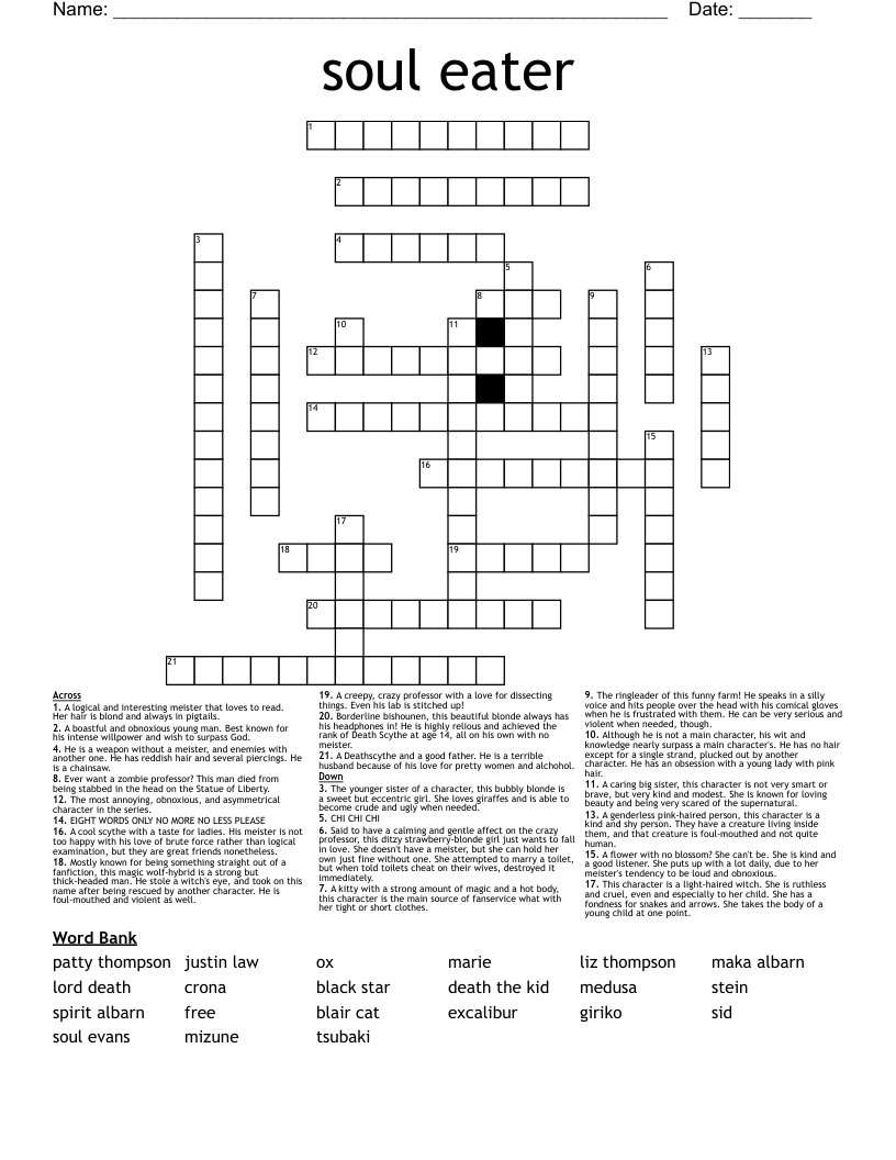 soul eater Crossword